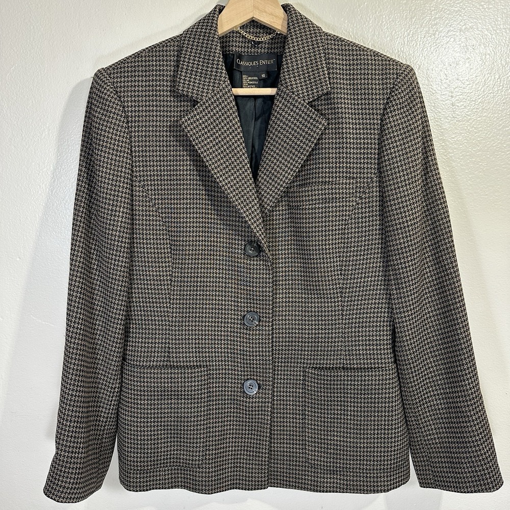 Black 100% Wool Classiques Entier Women's 10 Suit Blazer Jacket 3 Button